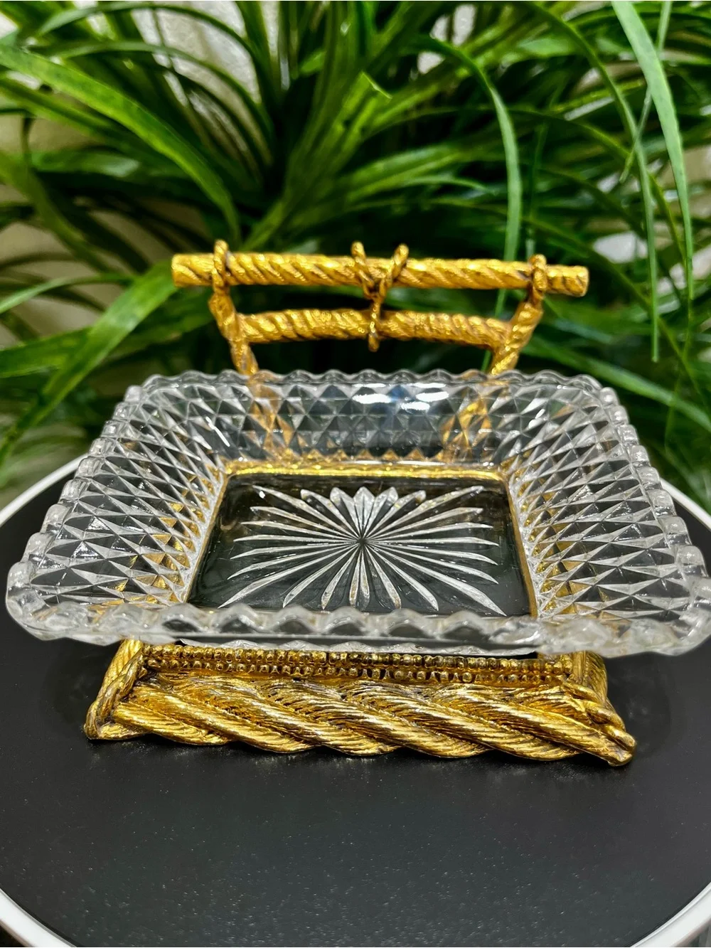 Vintage MCM Hollywood Regency Rope Braid Design Soap Dish and Glass Holder Set